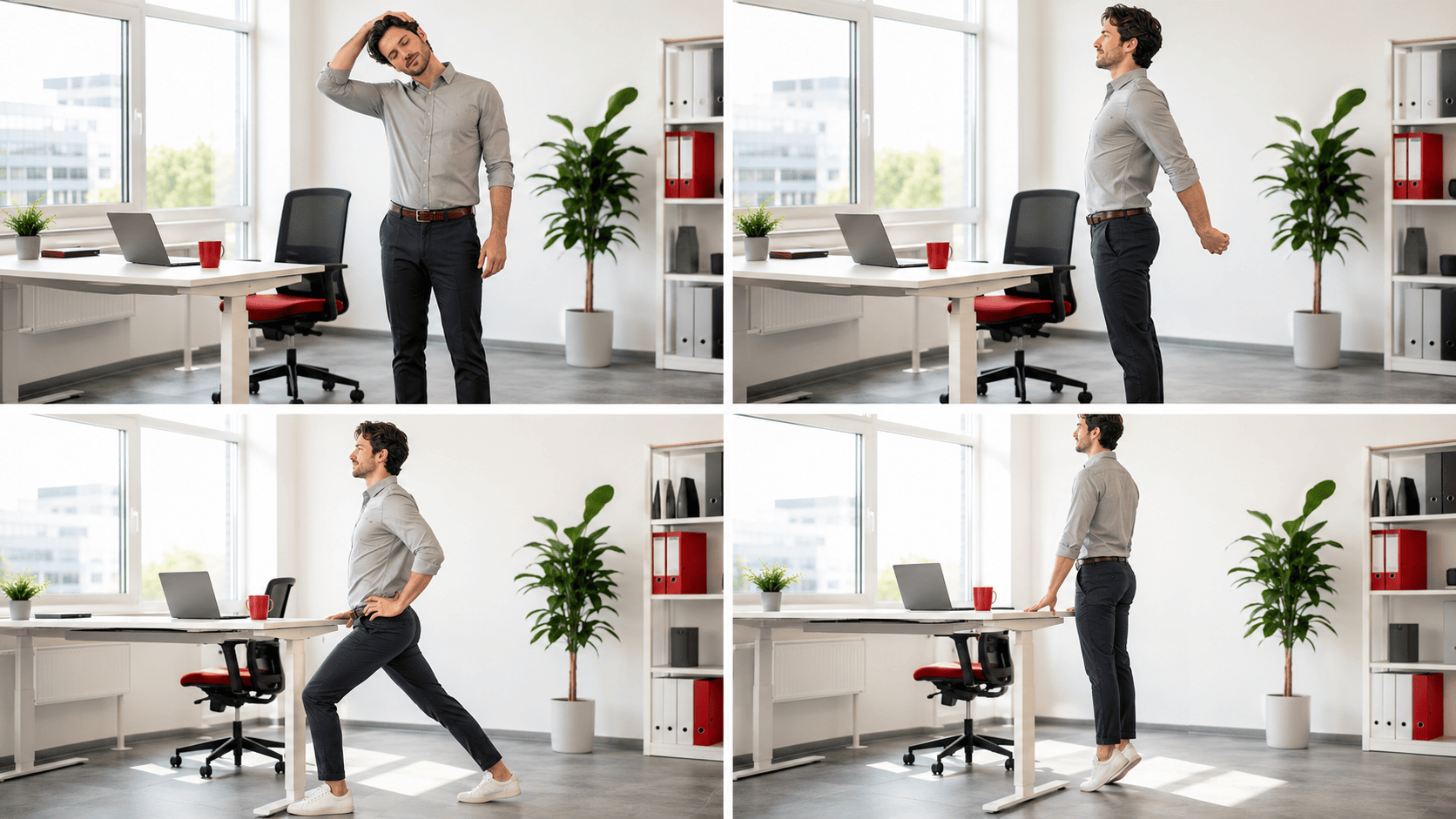 Einfache Büro-Fitness Routine mit Mobilisation und Kräftigung am Arbeitsplatz