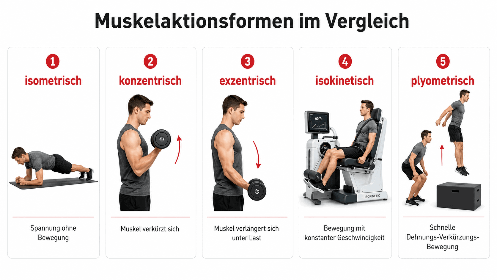 Vergleich von isometrischer, konzentrischer, exzentrischer, isokinetischer und plyometrischer Muskelaktion