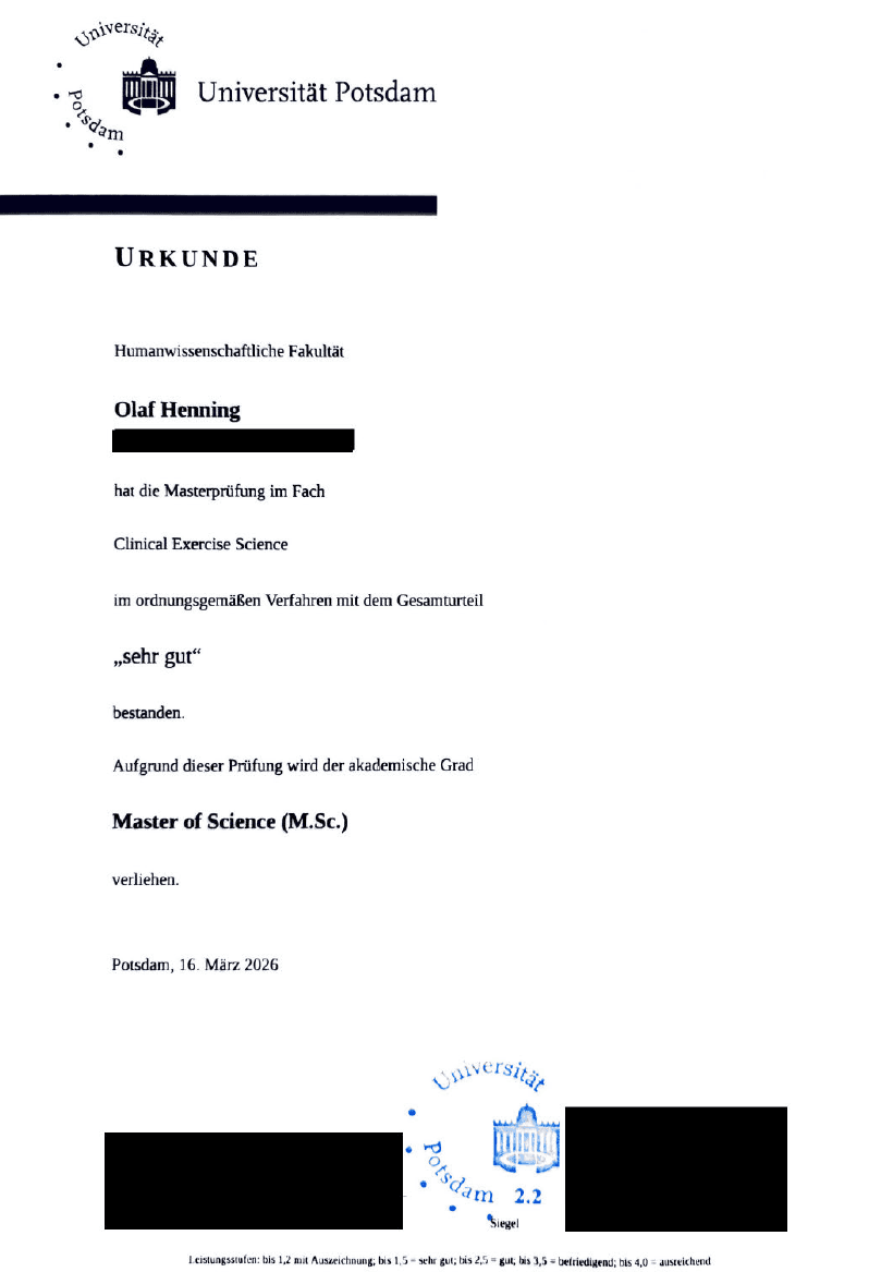 Redigierter Auszug aus dem Master-of-Science-Abschluss Clinical Exercise Science von Olaf Henning