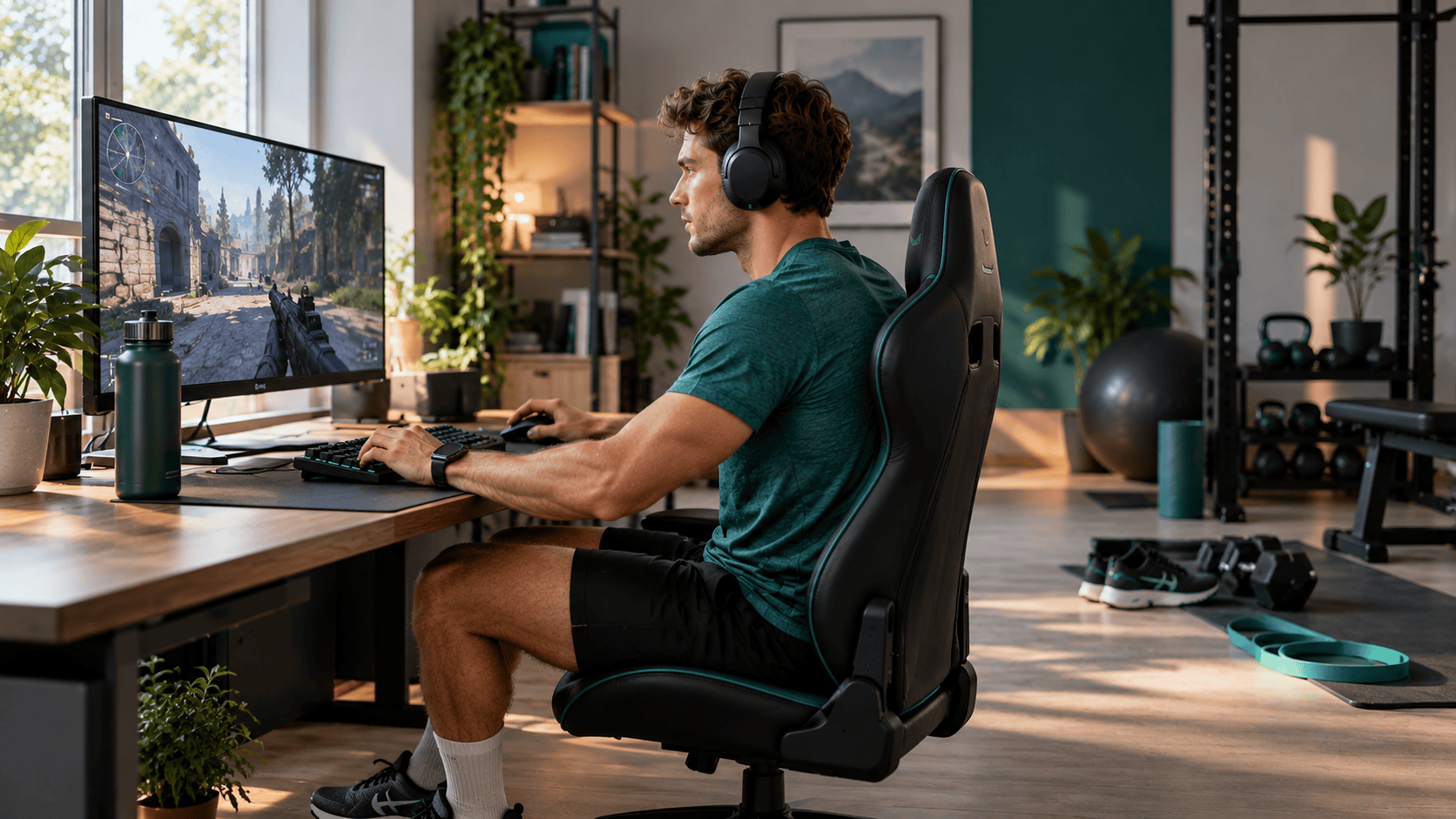 Gaming- und E-Sport-Setup mit Bezug zu Training, Gesundheit und Regeneration