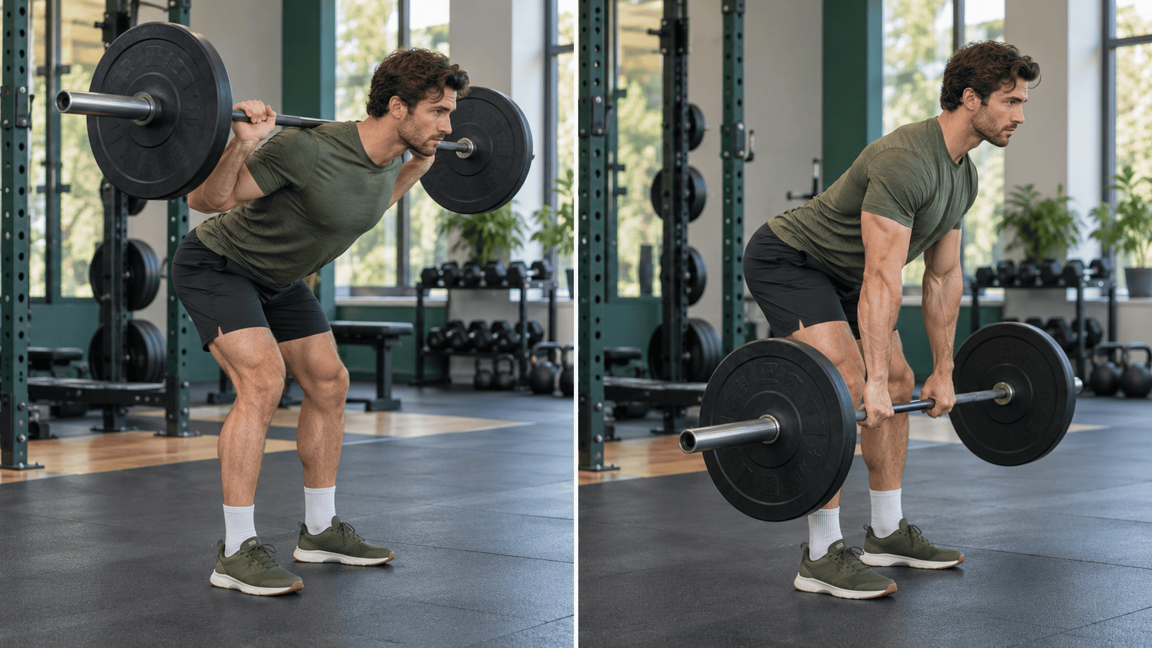 Vergleich von Good Morning mit Langhantel auf dem Rücken und Romanian Deadlift mit Langhantel in den Händen